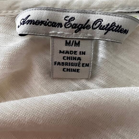 American Eagle Top Womens Medium Embroidered Peasant Keyhole White Long Sleeve - Picture 9 of 11